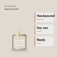 Mogra & Sandalwood Soy Candle — craft and material