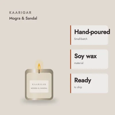 Mogra & Sandalwood Soy Candle — craft and material